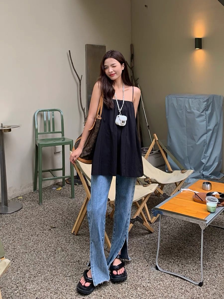 氣質一字肩寬鬆抹胸小吊帶背心露背設計感外穿上衣女內搭黑色夏季