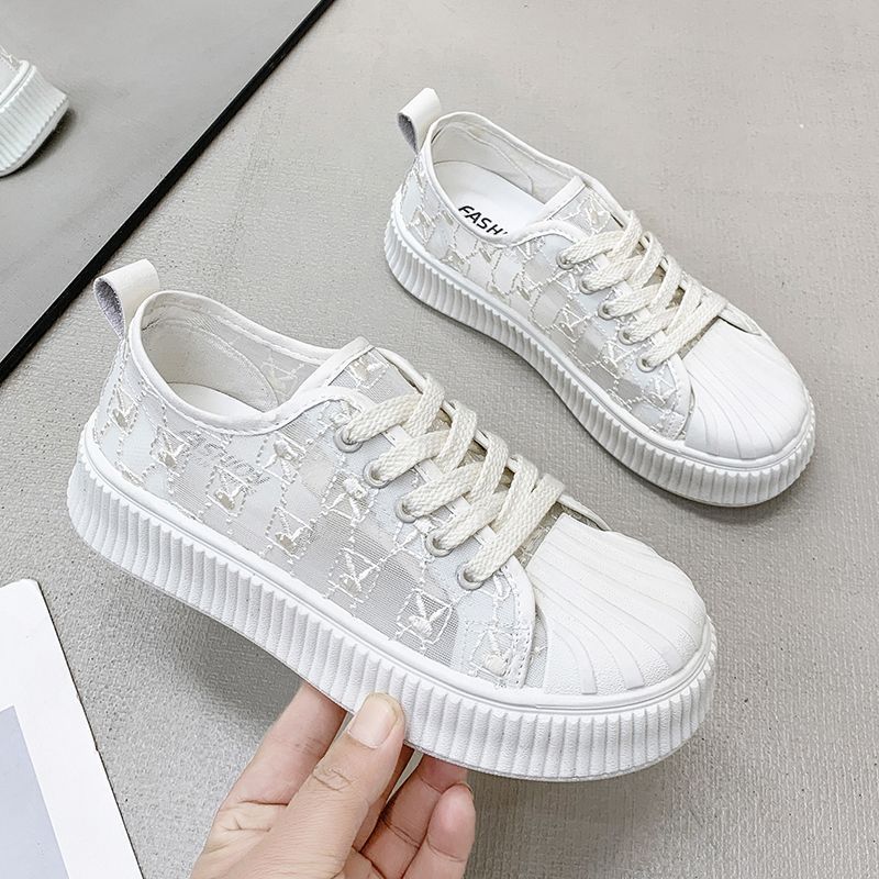 Comfortable and fragrant summer women's shoes breathable single mesh low top canvas shoes women's thin section lace mesh summer sneakers