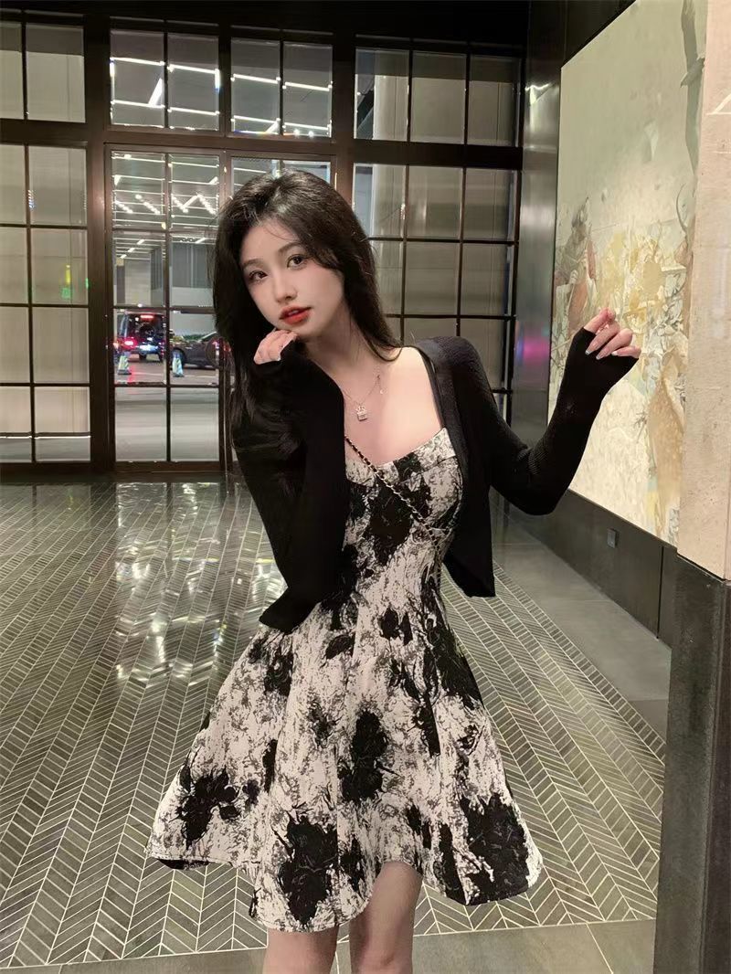 純欲風辣妹修身扎染吊帶裙女夏季防曬開衫甜辣顯瘦連衣裙兩件套裝