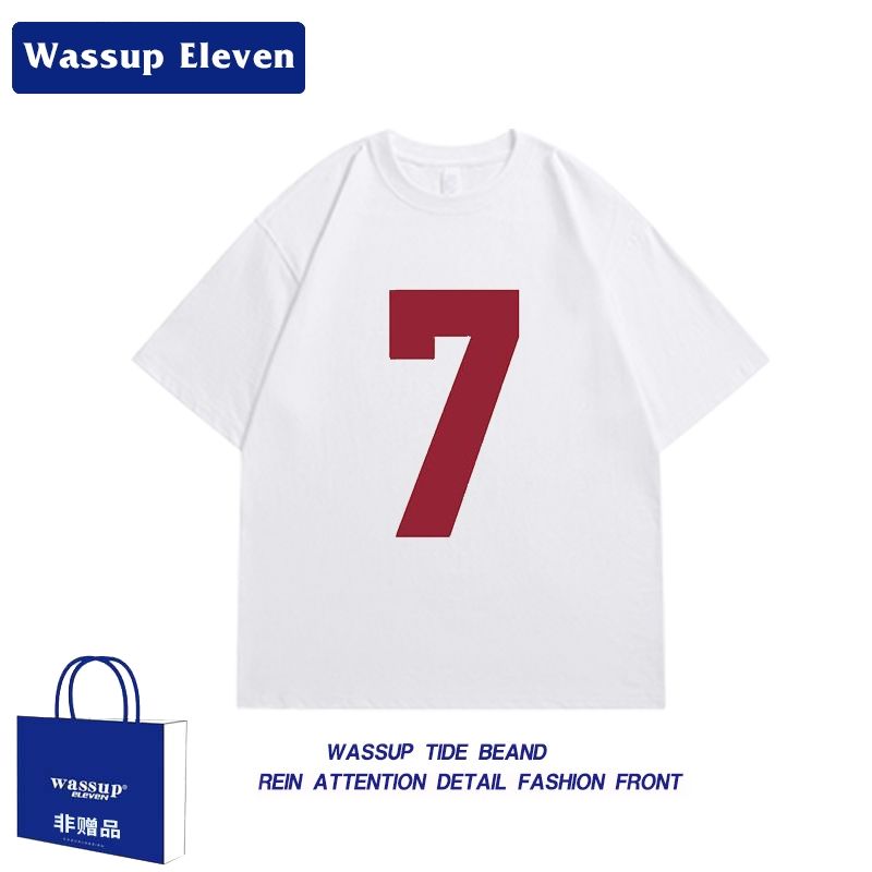WASSUP ELEVEN重磅美式大7純棉短袖T恤男生情侶半袖夏季國潮牌ins
