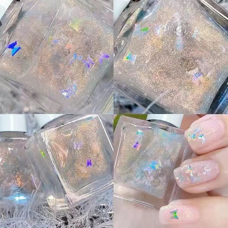 指甲油免烤新款持久不掉色無毒快干網紅顯白亮晶晶極光亮片美甲油