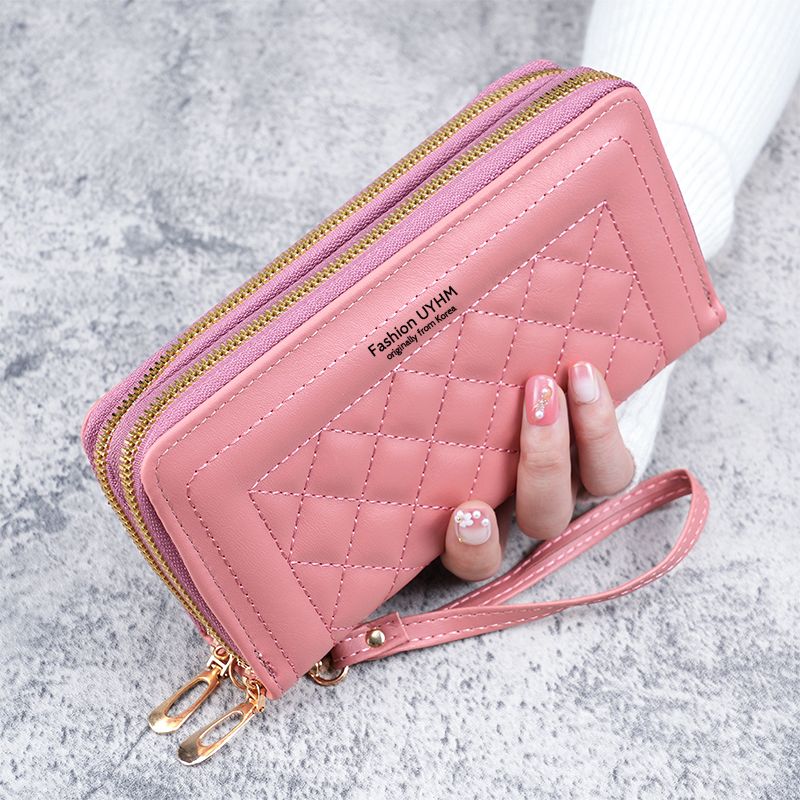 Double zipper long wallet for women  new fashion large capacity women's clutch bag light luxury coin clip mobile phone bag