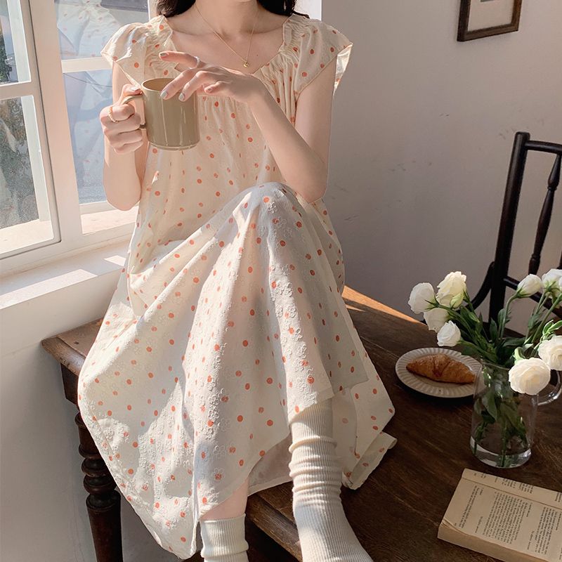 2023 new pajamas princess wind sling nightdress girls summer new cotton can be worn outside Korean version of home clothes