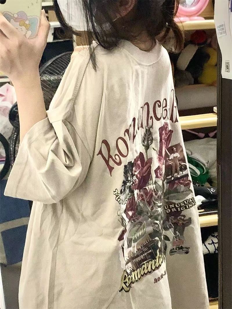 100%純棉美式復古oversize短袖t恤女夏ins潮設計感小眾半袖上衣服