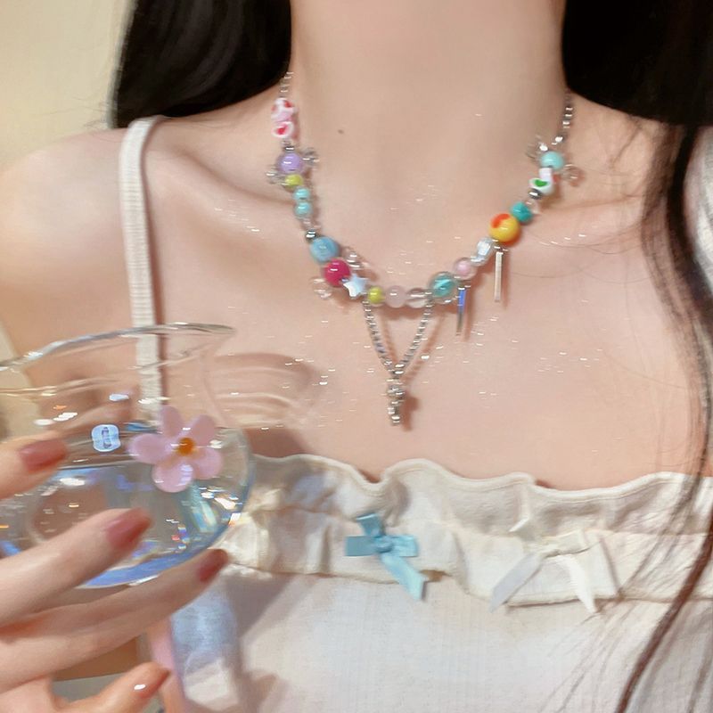 私藏!敲適合夏天滴彩虹糖果項鍊女小眾配飾網紅甜酷辣妹鎖骨鏈潮