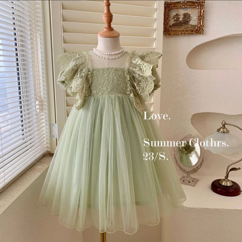 女童連衣裙夏季超仙新款兒童飛袖生日禮服裙女寶寶洋氣蓬蓬公主裙