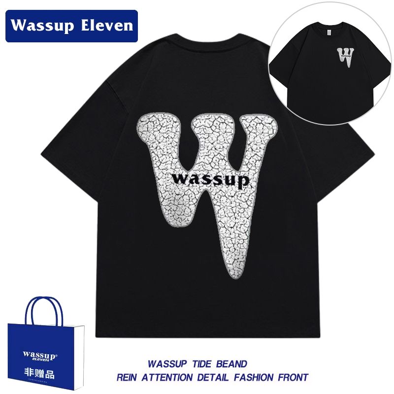 WASSUP ELEVEN短袖T恤男潮牌國潮美式重磅純棉夏季新品上衣設計感