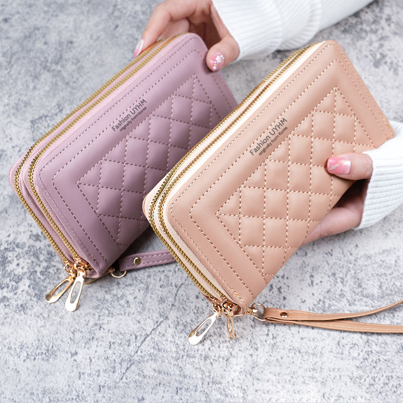 Double zipper long wallet for women  new fashion large capacity women's clutch bag light luxury coin clip mobile phone bag