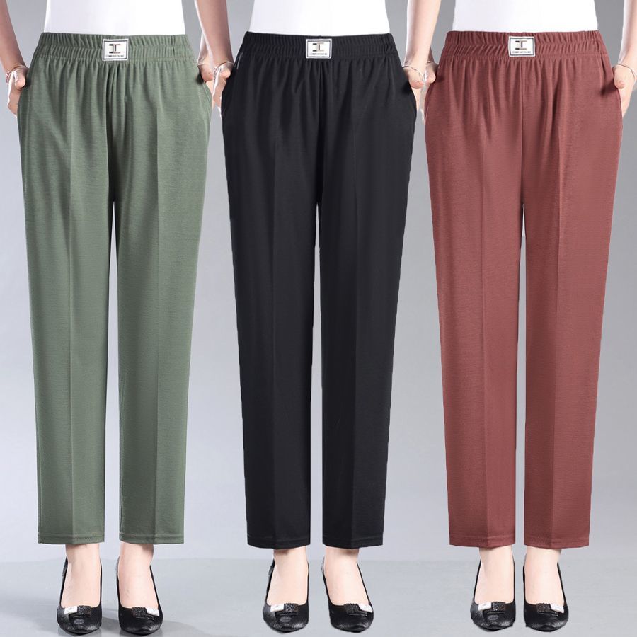 女夏季薄款宽松休闲直筒裤子老人女裤士夏天裤子中老年大妈裤子 - 17