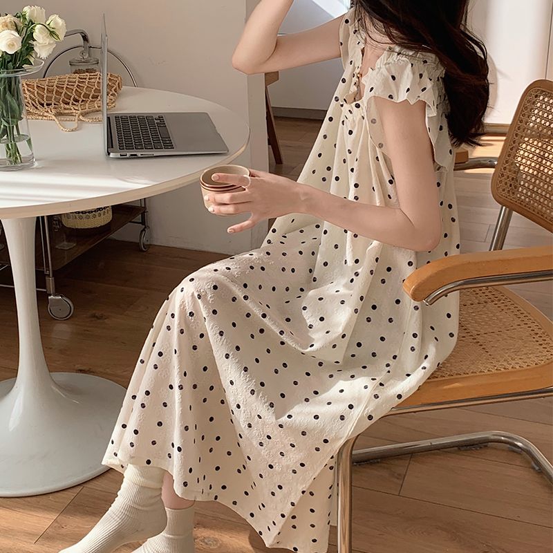 2023 new pajamas princess wind sling nightdress girls summer new cotton can be worn outside Korean version of home clothes