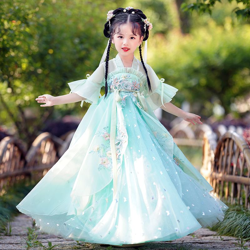 漢服兒童新款古風夏季裙子女童中國風古裝襦裙女孩2023洋氣連衣裙