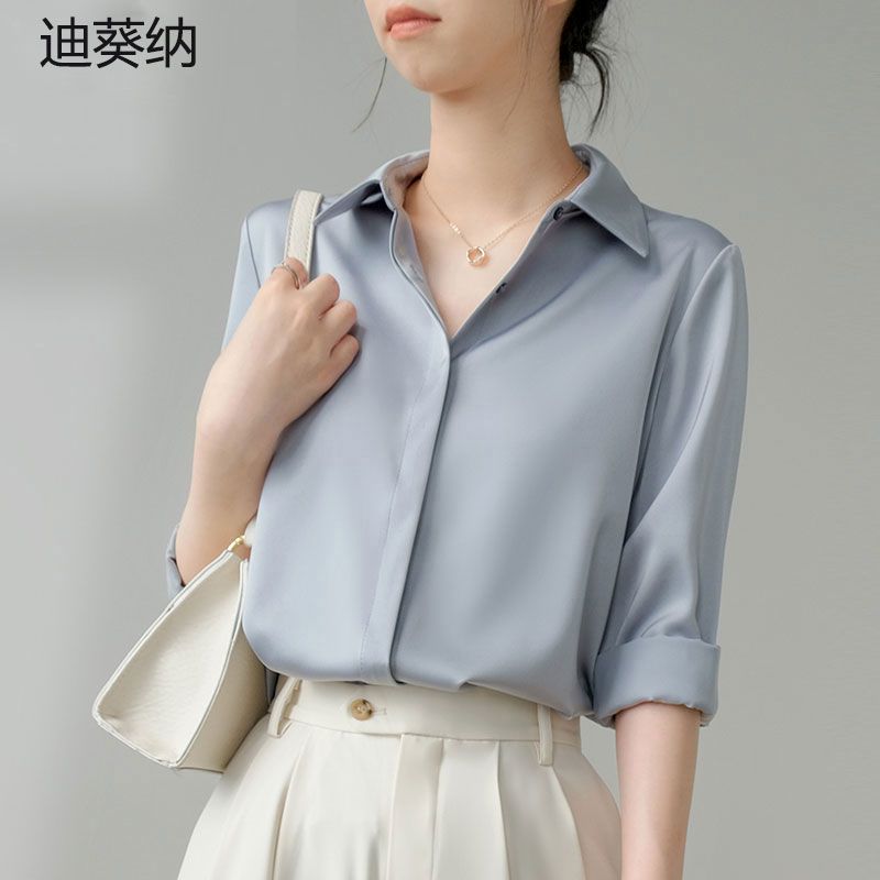 迪葵納雪紡白襯衫女高級感職業秋裝2023年新款時尚氣質通勤長袖夏