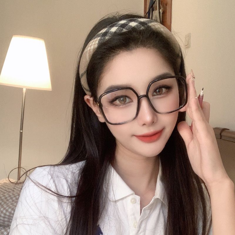 Oversized frame glasses for women with big faces, slimming black frame myopia glasses, can be equipped with prescription lenses, anti-blue light decorative glasses frames