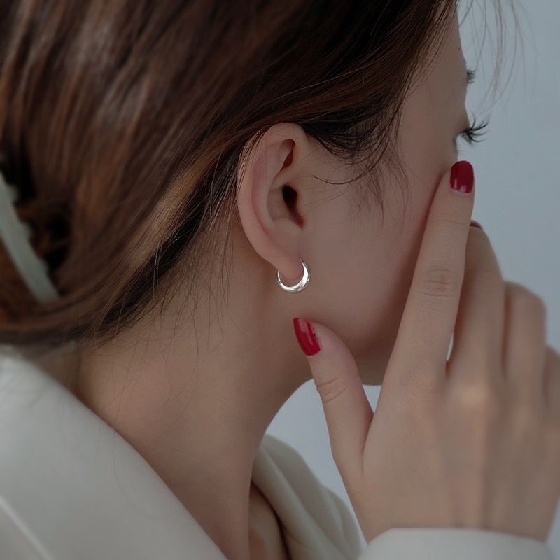 925纯银素圈耳环女2023新款爆款耳钉小众高级设计感耳圈耳扣耳饰