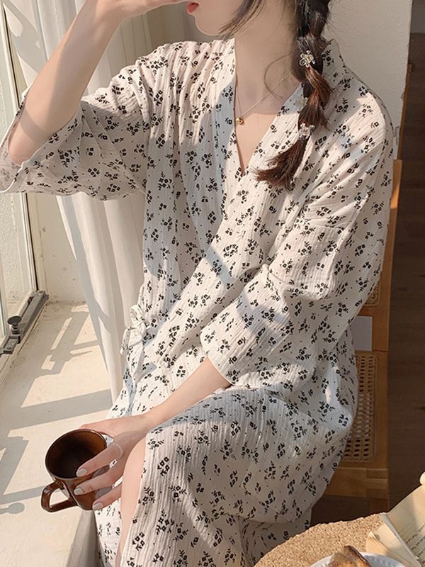 Gauze cotton nightgown women's summer new short-sleeved sweet court style can be worn outside home service loose thin pajamas