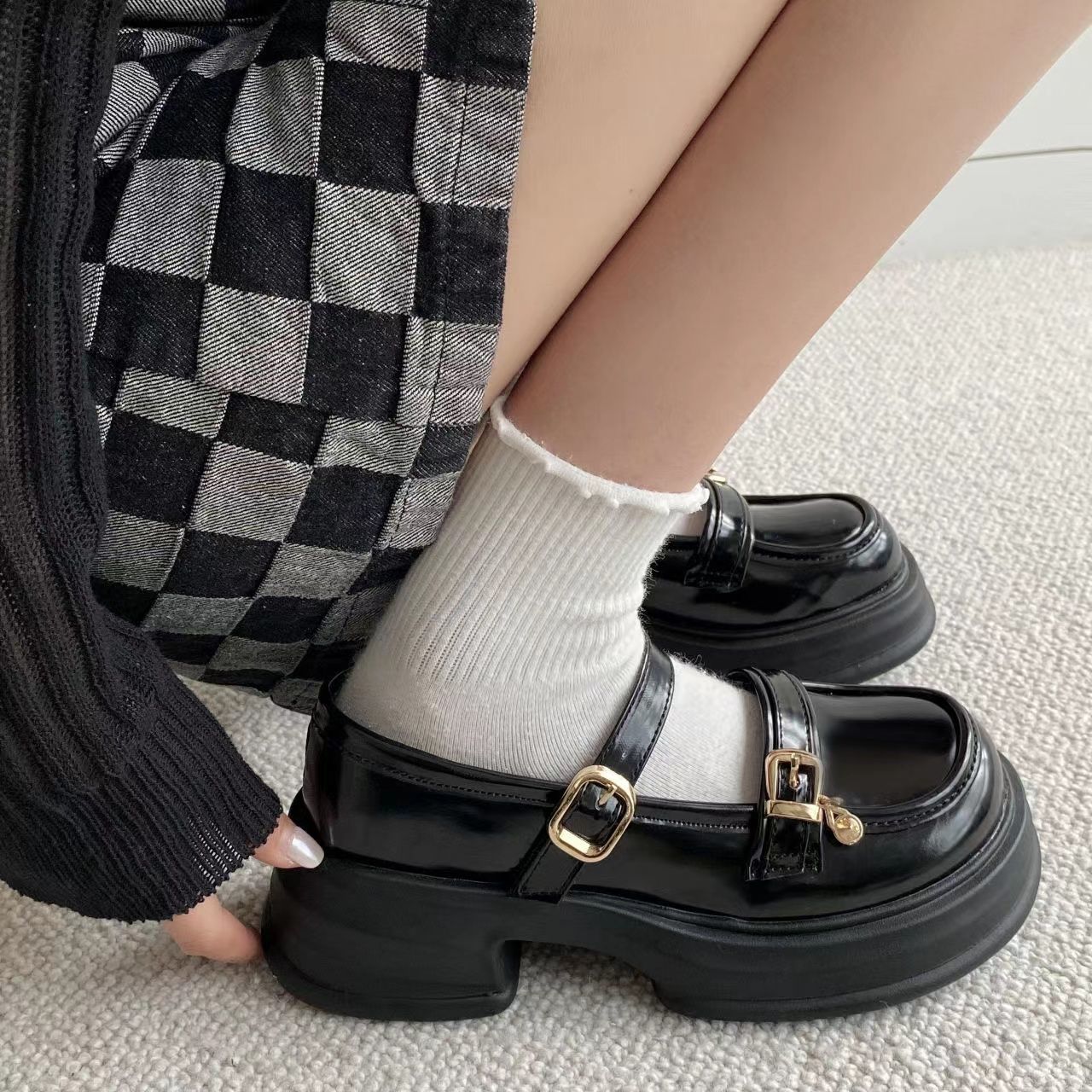 WRQC瑪麗珍小皮鞋百搭jk制服2023年夏季增高厚底百搭可愛時尚透氣
