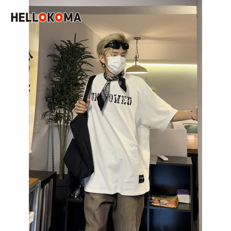 HK美式hiphop短袖t恤男夏季280克重磅纯棉半截袖女上衣设计感小众