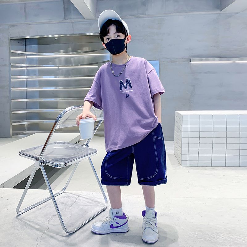 兒童裝男童夏裝套裝夏季2023新款中大童痞帥短袖男孩炸街衣服酷帥