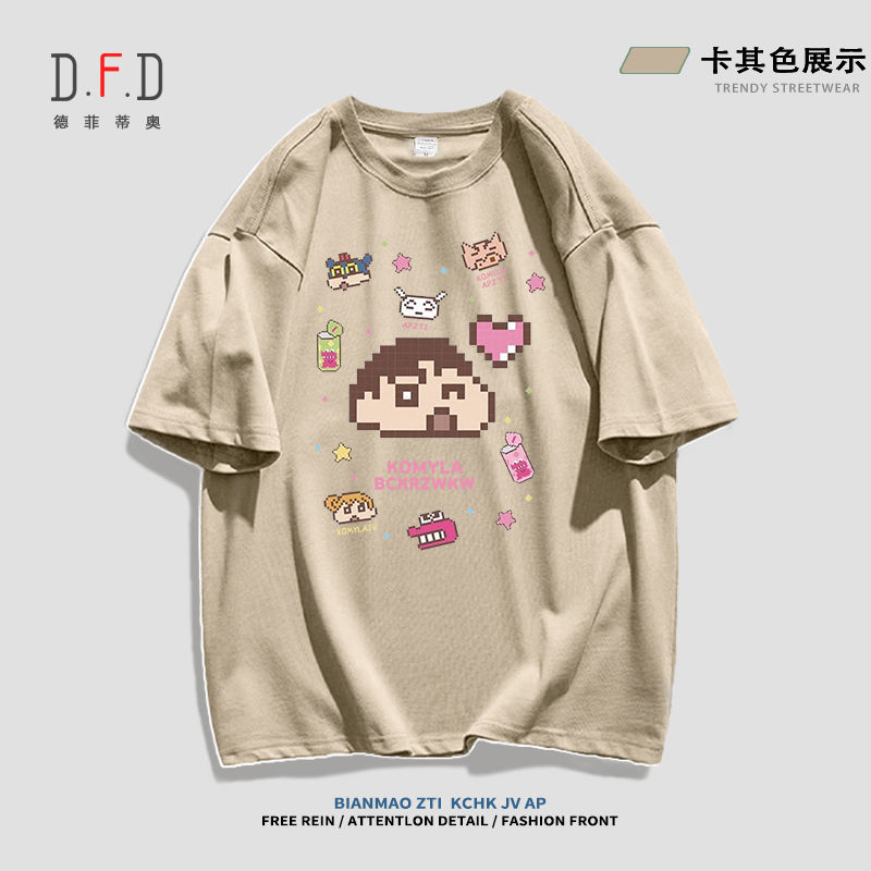 Summer new Harajuku style pixel crayon Shin-chan print sweet wear with boudoir honey heavy cotton short-sleeved T-shirt