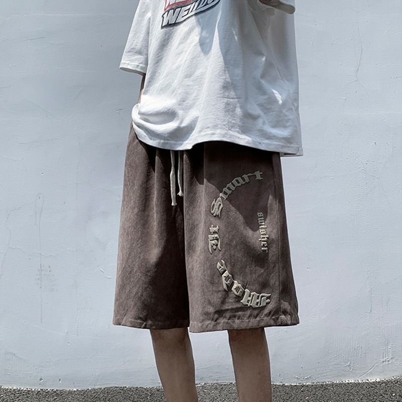 Muszoom美式高街做旧短裤男夏季潮牌设计感休闲运动发泡五分中裤
