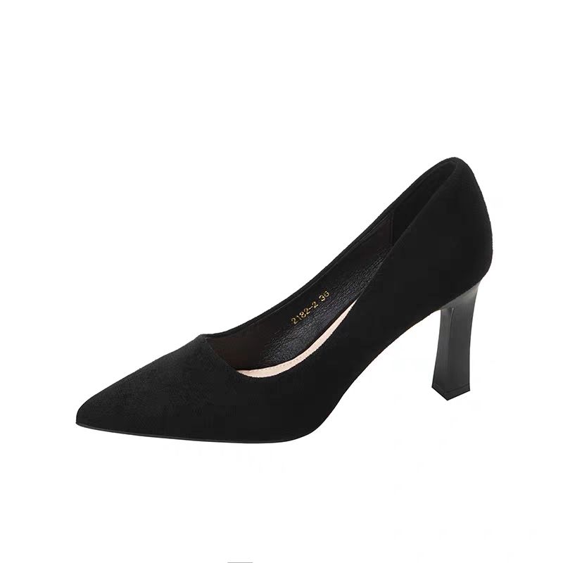 Etiquette high-heeled shoes women's suede soft bottom long-term standing not tired feet flight attendant formal wear commuting professional black work shoes single shoes