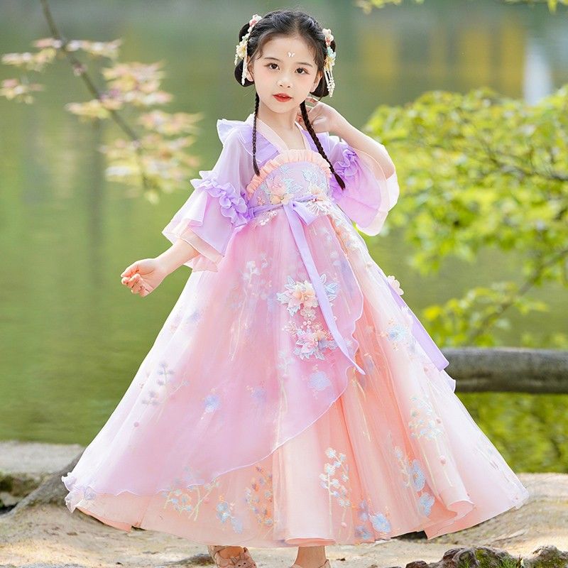 女童漢服公主裙夏裝薄款2023新款洋氣兒童連衣裙短袖古裝超仙夏季
