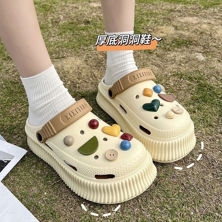 厚底洞洞鞋女款外穿2023新款網紅辦公室防滑沙灘包頭半拖鞋女夏季