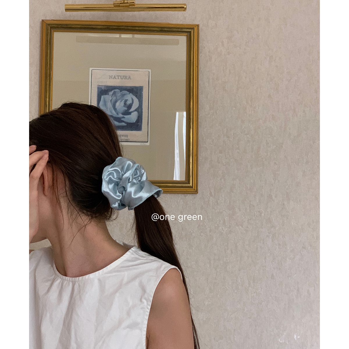 Korean style fever same style satin hair tie cream blue double layer silk large intestine ring high-end ponytail hair rope hair accessory