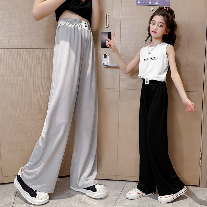 女童褲子夏季薄款洋氣大童寬鬆西裝闊腿褲女孩時尚夏裝兒童防蚊褲