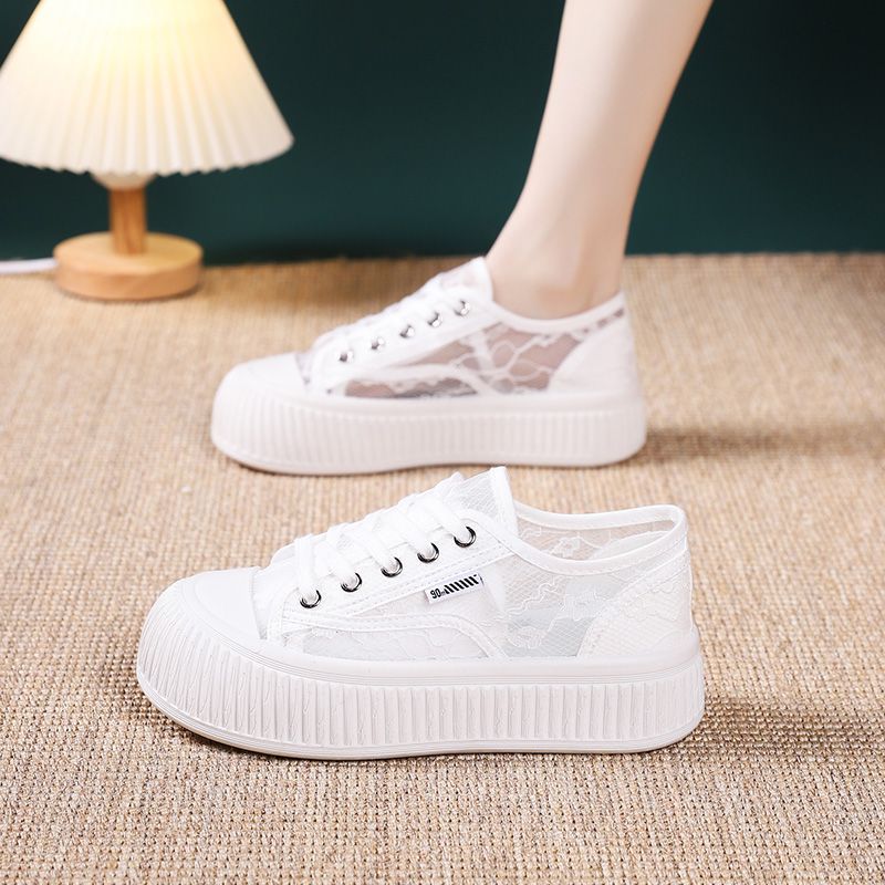 2023 summer new mesh mesh shoes women's biscuit shoes thin section all-match canvas shoes women's thick-soled wear-resistant breathable sneakers