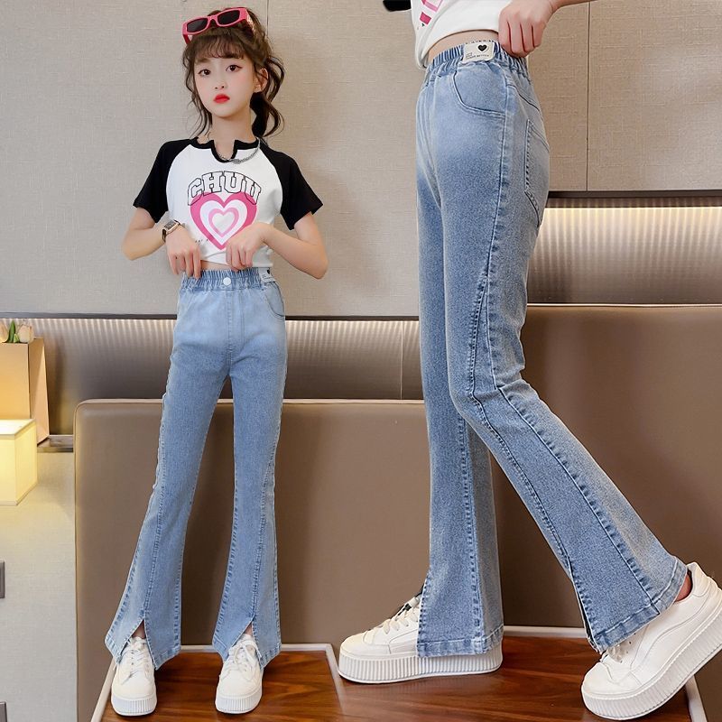 女童牛仔褲夏季薄款2023新款大童時髦休閒修身洋氣夏裝兒童喇叭褲
