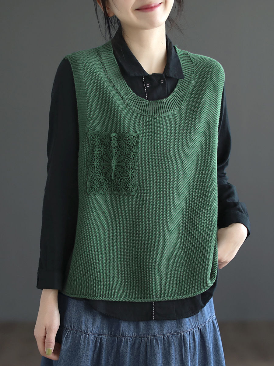 2023 Spring New Round Neck Knitted Pullover Vest Ladies Loose Versatile Vest Sleeveless Top Outerwear