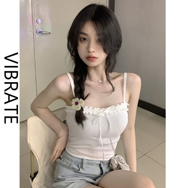 VIBRATE design sense lace-up vest sling female summer  new pure desire wind hot girl small short section