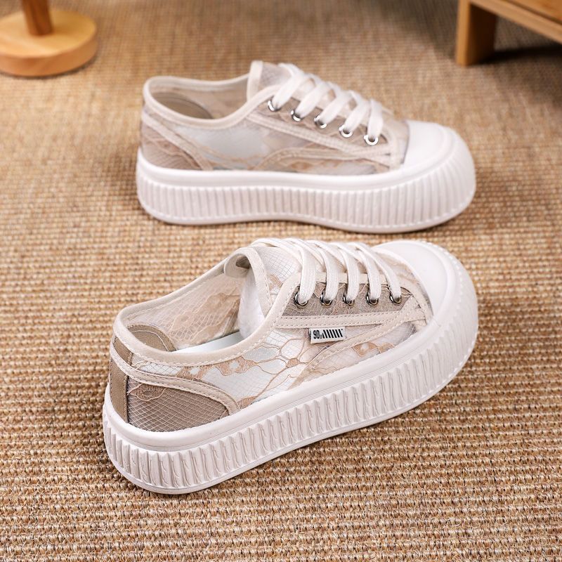 2023 summer new mesh mesh shoes women's biscuit shoes thin section all-match canvas shoes women's thick-soled wear-resistant breathable sneakers