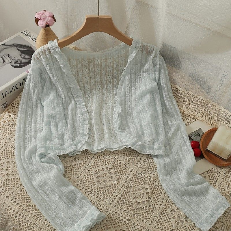 Sunscreen small shawl summer with suspender skirt hook flower hollow wooden ears thin cardigan small outer wear short vest