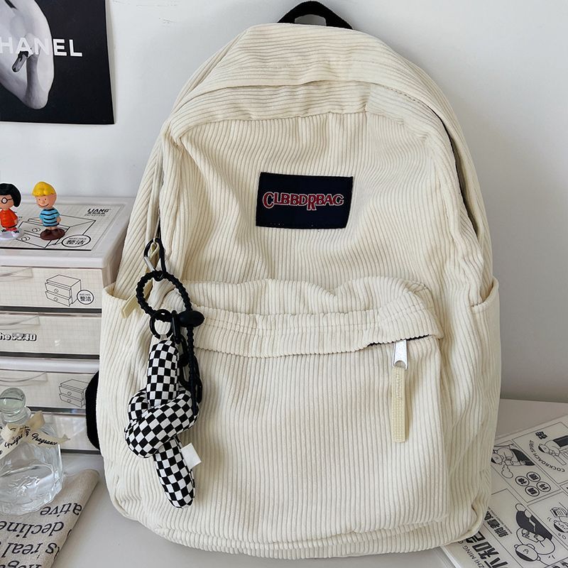 Corduroy schoolbag female college student washed old retro simple high school junior high school student large capacity ins backpack