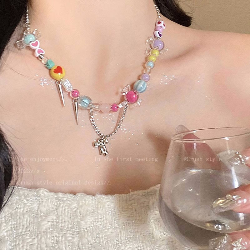 Candyland Necklace Women's New Trendy Niche Design Sweet Ins Colorful Beaded Children's Fun Clavicle Chain Bracelet