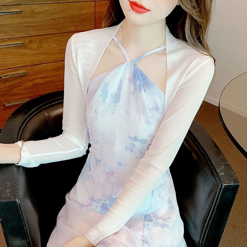 雪紡小披肩女夏季2023新款設計感修身百搭小坎肩短款外搭防曬開衫