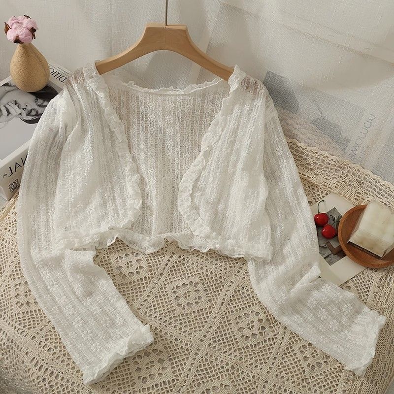 Sunscreen small shawl summer with suspender skirt hook flower hollow wooden ears thin cardigan small outer wear short vest