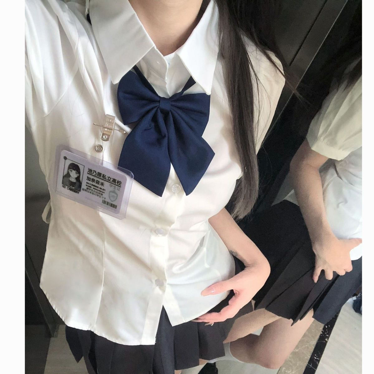 2023新款春夏純欲風辣妹短袖收腰百搭學院風修身jk綁帶襯衫綁套裝