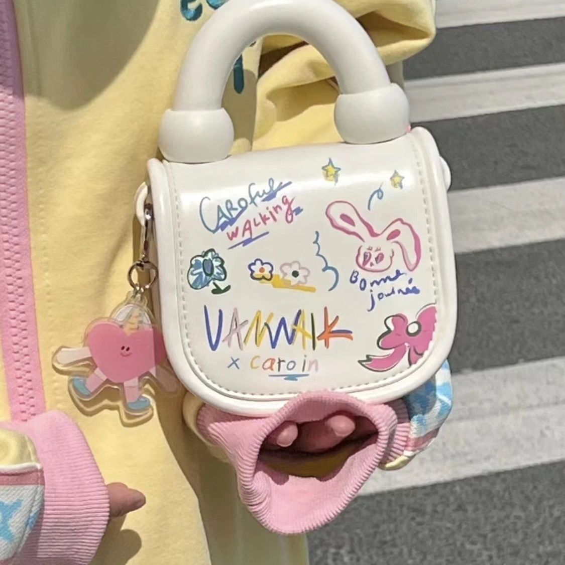 Homemade Sweetheart Girl Cream Bunny Cute Small Portable Messenger Bag ins Versatile