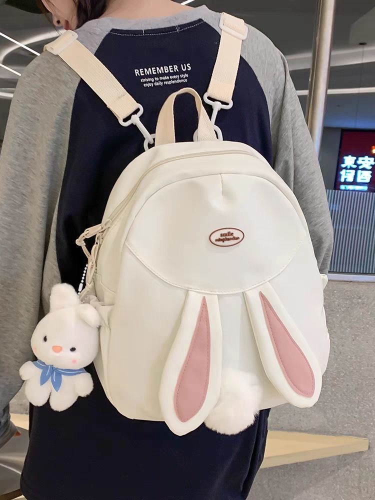 可愛兔子包包女2023新款潮迷你雙肩包少女卡通學生書包帆布斜挎包