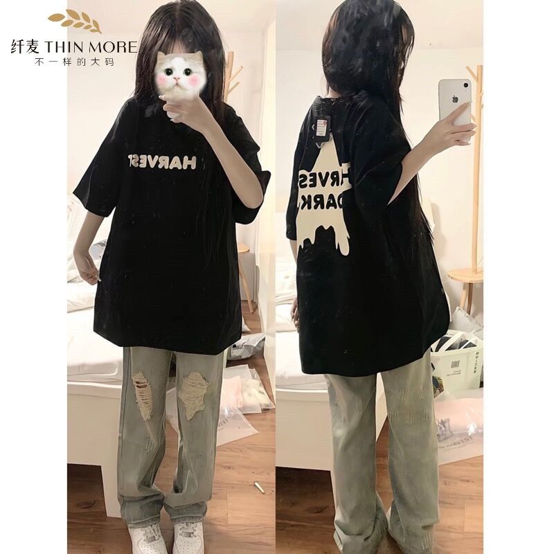 100%純棉短袖t恤女夏季ins潮美式hiphop寬鬆正肩顯瘦情侶星星上衣