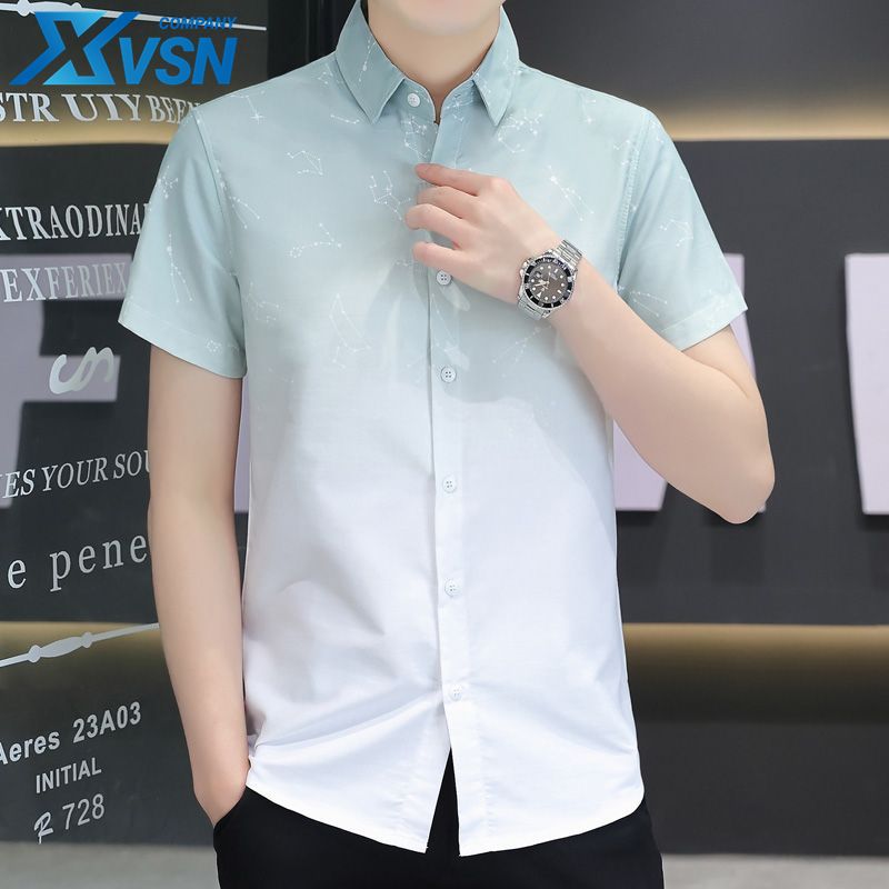 Yuppie shirt men's short-sleeved summer Korean style trend design shirt casual fashion formal dress trendy brand printed inch shirt