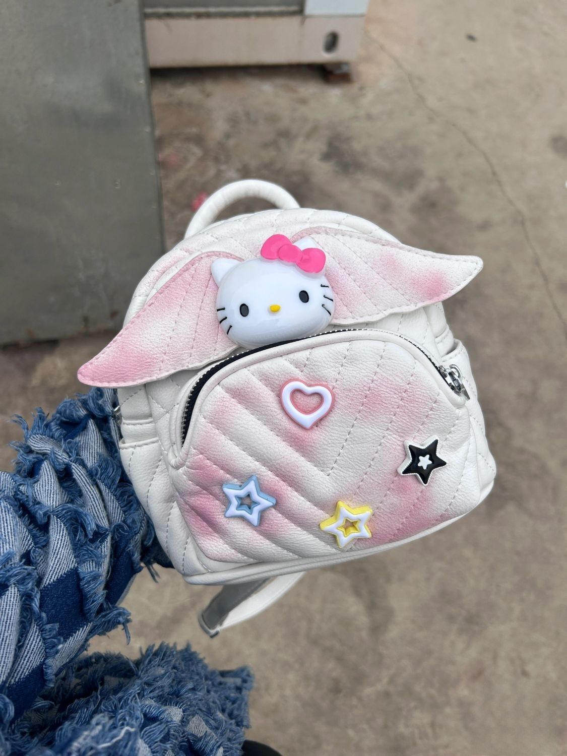 可愛扎染翅膀雙肩包HelloKitty繡線2023新款小眾迷你小飛象...