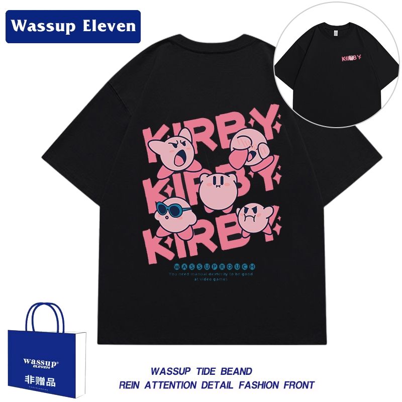 WASSUP ELEVEN星之卡比小眾設計重磅純棉短袖男女夏季休閒情侶T恤