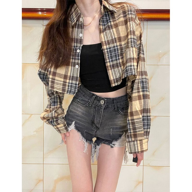 美式vibe風復古水洗黑灰色熱褲女2023夏季胖mm顯瘦破洞牛仔短褲子