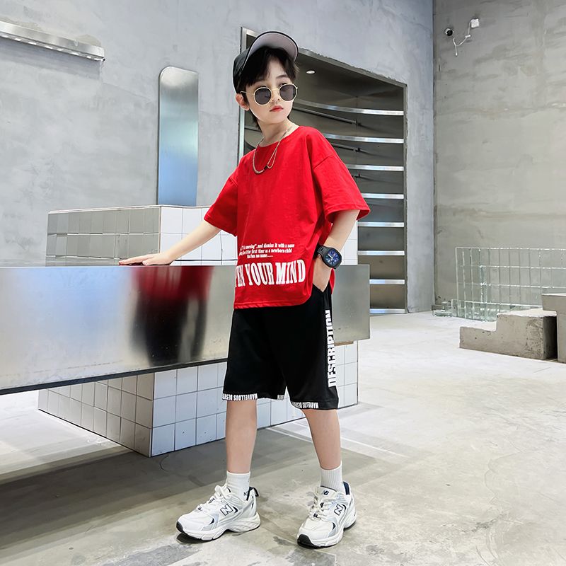 童装男童街舞夏装短袖套装2023新款帅洋气中大儿童运动韩版两件套