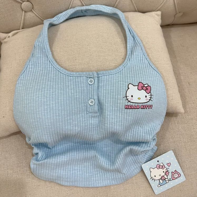 凱蒂貓吊帶背心女春夏自帶胸墊辣妹少女感修身掛脖內搭打底衫上衣