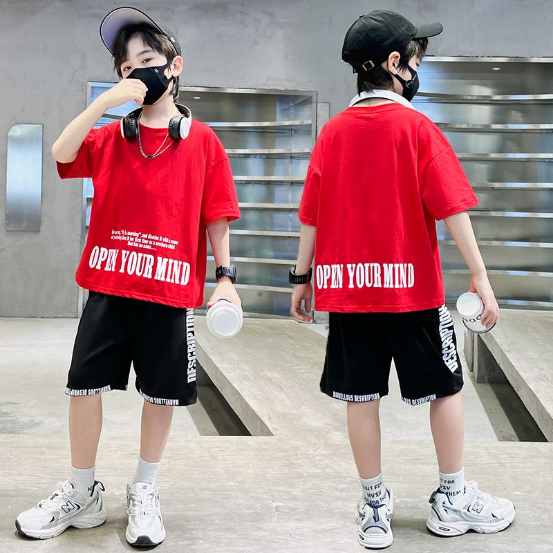 童装男童街舞夏装短袖套装2023新款帅洋气中大儿童运动韩版两件套